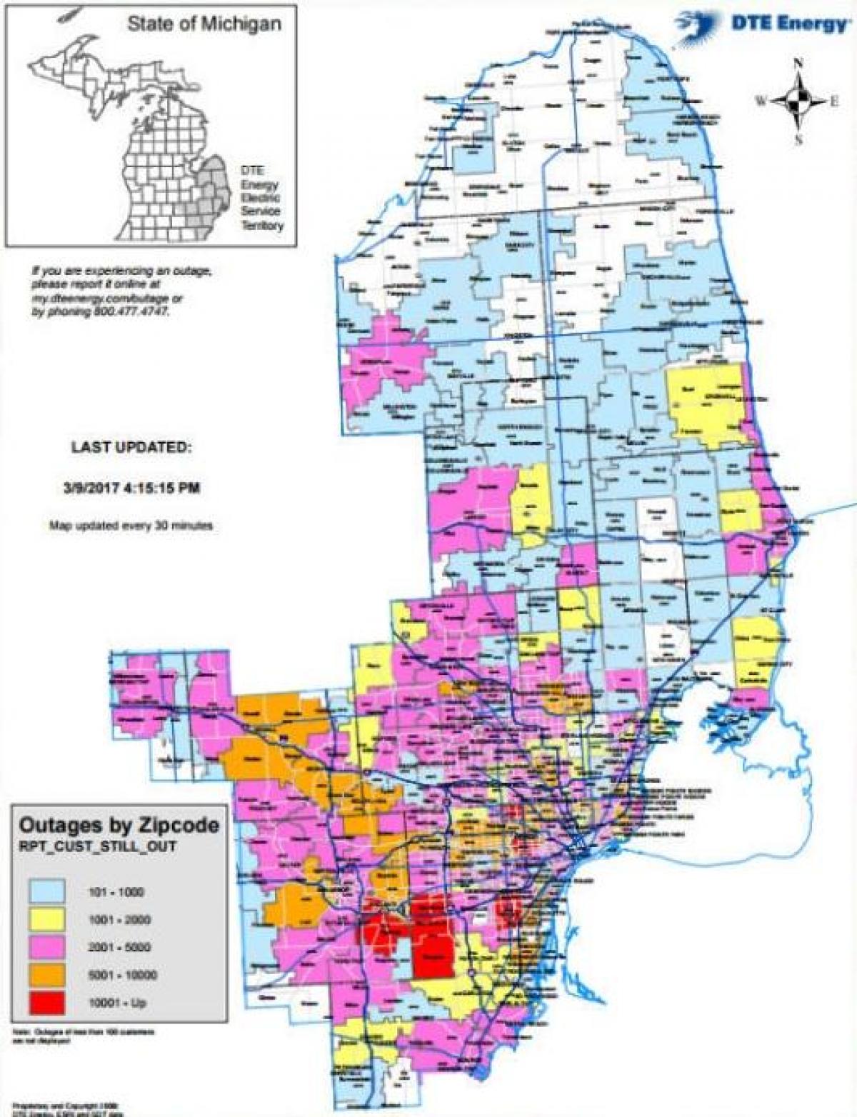 ديترويت اديسون انقطاع التيار الكهربائي خريطة