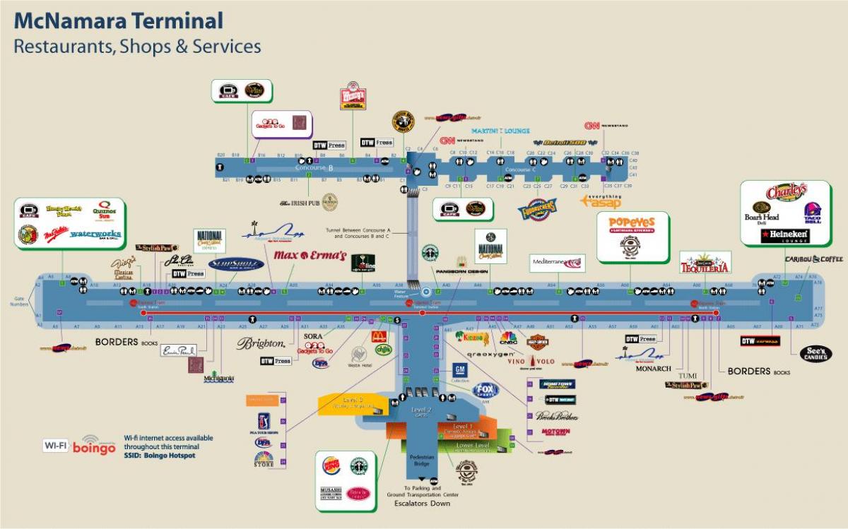 مطار ديترويت مطعم خريطة